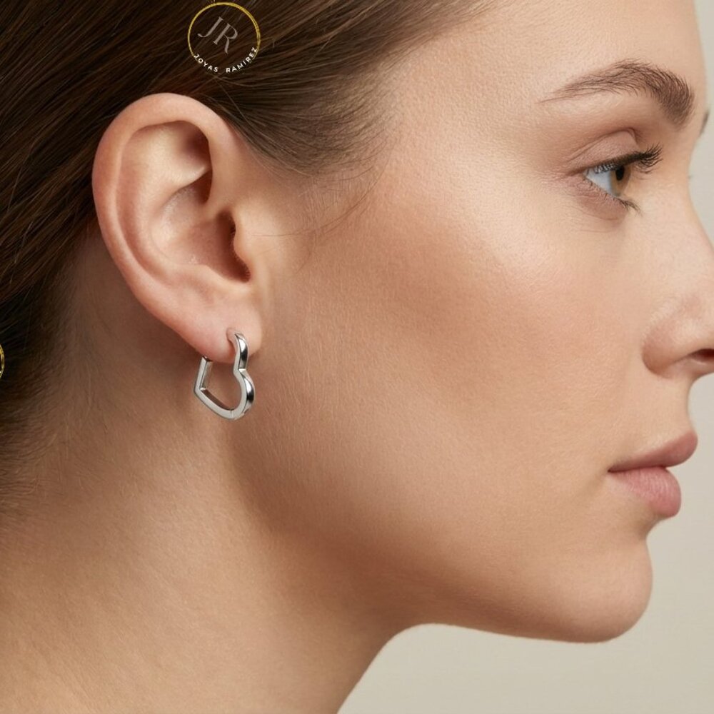 925 Sterling Silver Heart Hoop Earrings · Rhodium Finish · Elegant Jewelry.